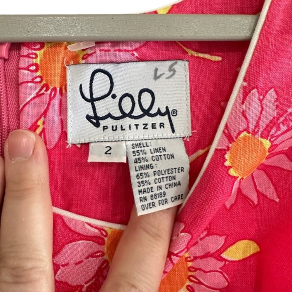 Vintage Lilly Pulitzer Pink Floral Daisy Linen Cotton Shift Dress Size 2 Preppy - Picture 4 of 6
